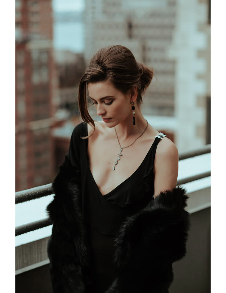 Silver Druzy & Sterling Tear Drop Necklace