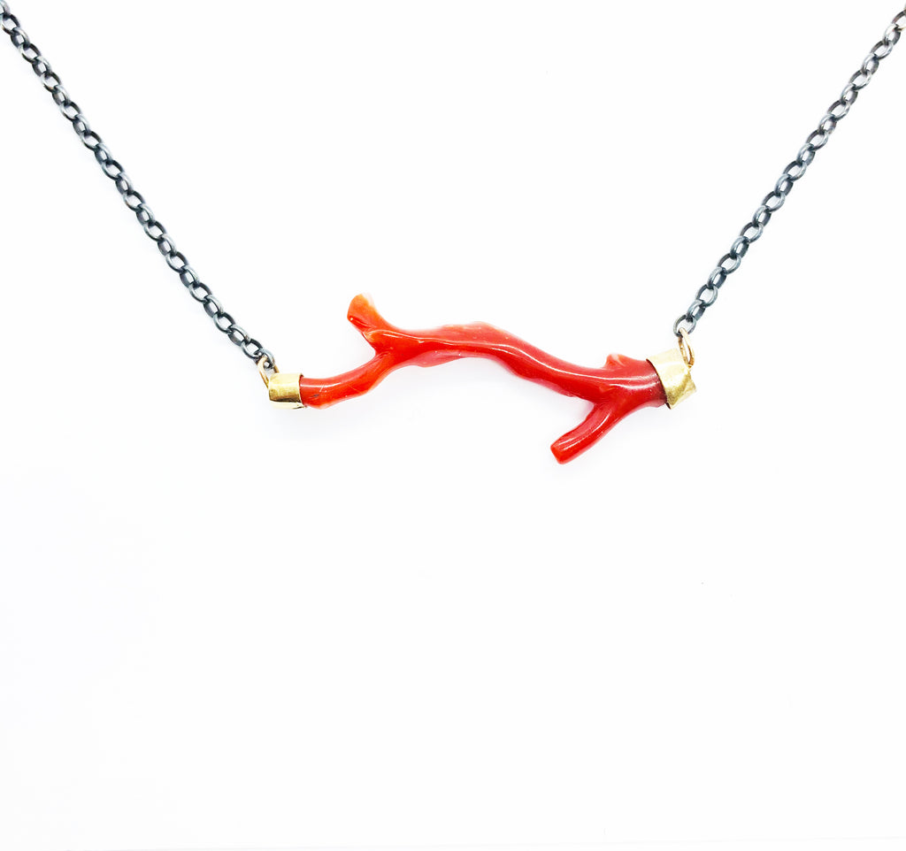 Red Coral, Gold & Sterling Choker