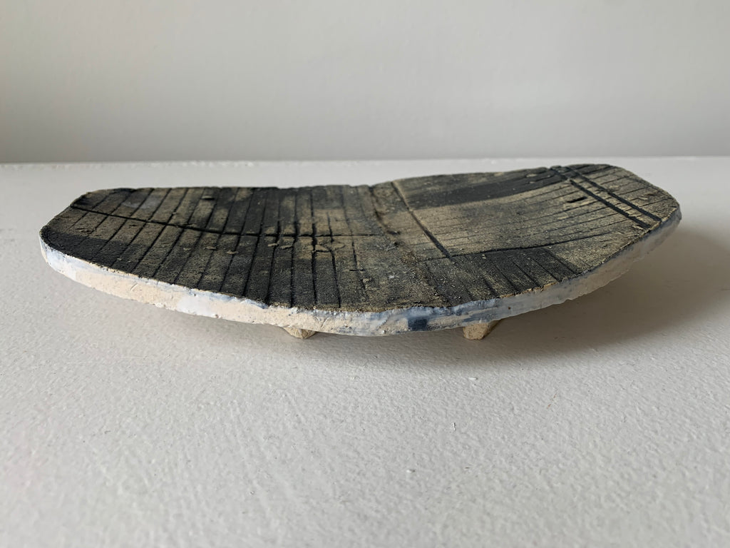 Weathered Oval Black Ceramic Tray - Small