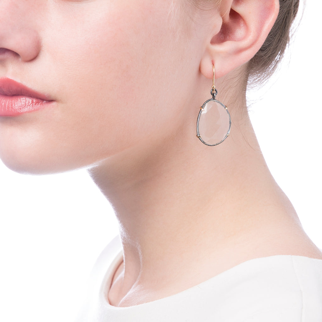 Rose Cut Quartz, Gold & Sterling Dangles