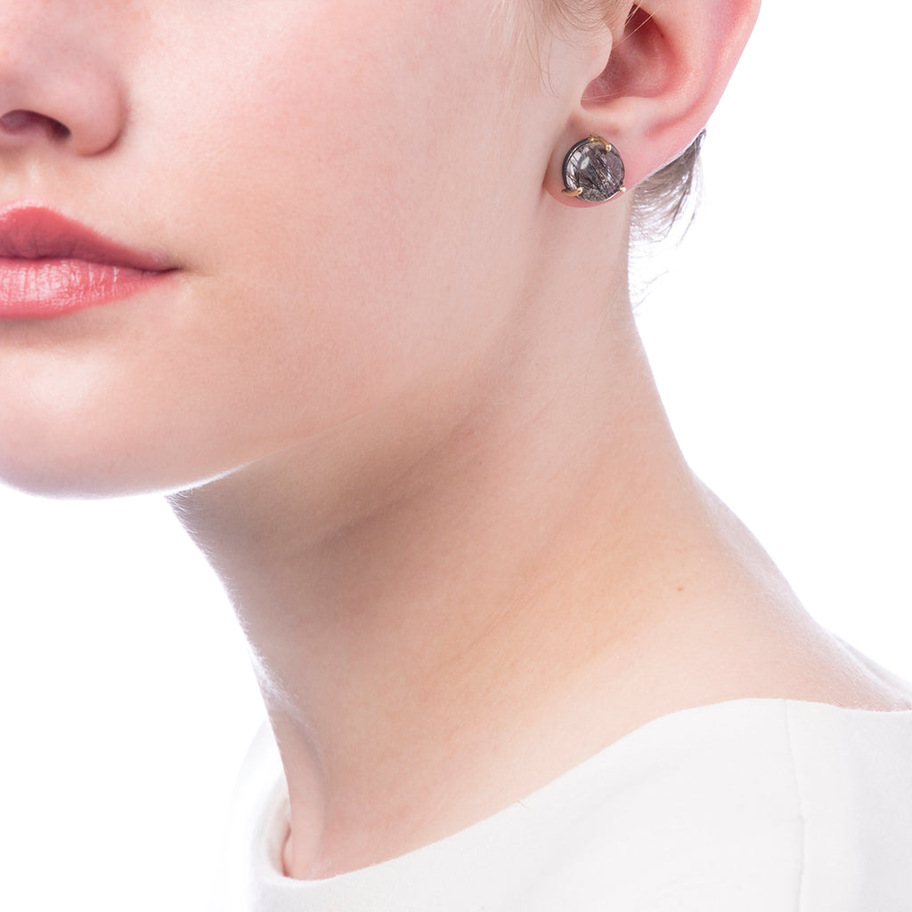 Rutilated Quartz, Sterling & Gold Studs