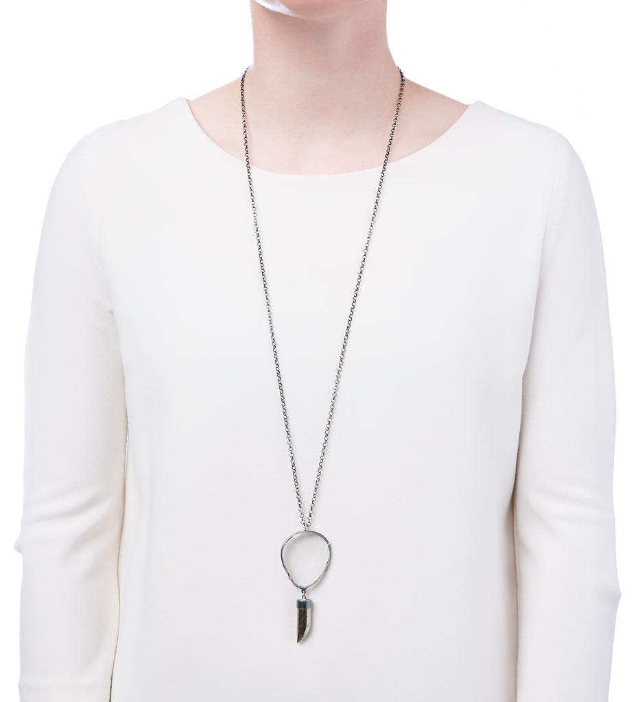 Rose Cut Quartz, Gold, Sterling & Pyrite Horn Necklace