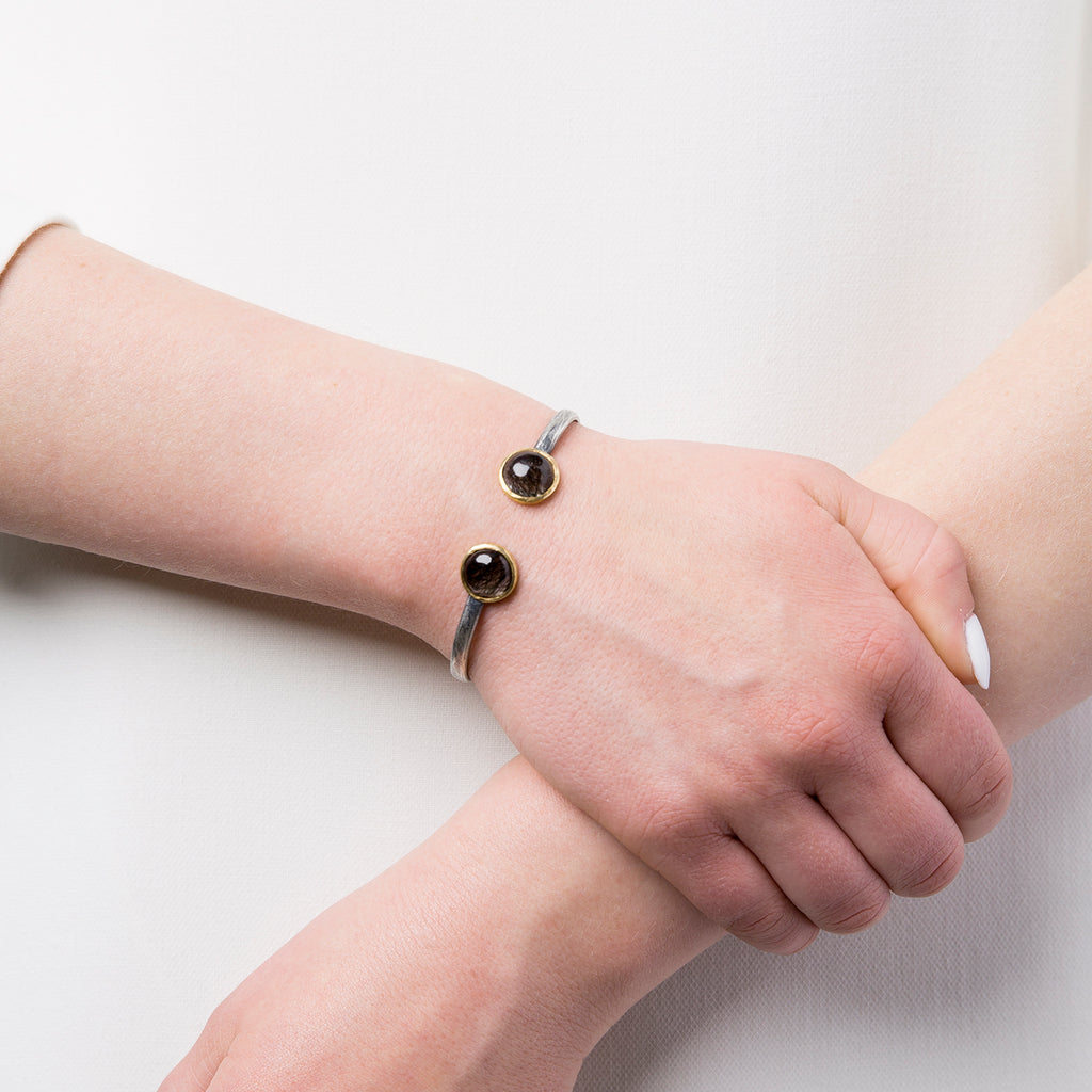 Rutilated Quartz, Gold & Sterling Cuff