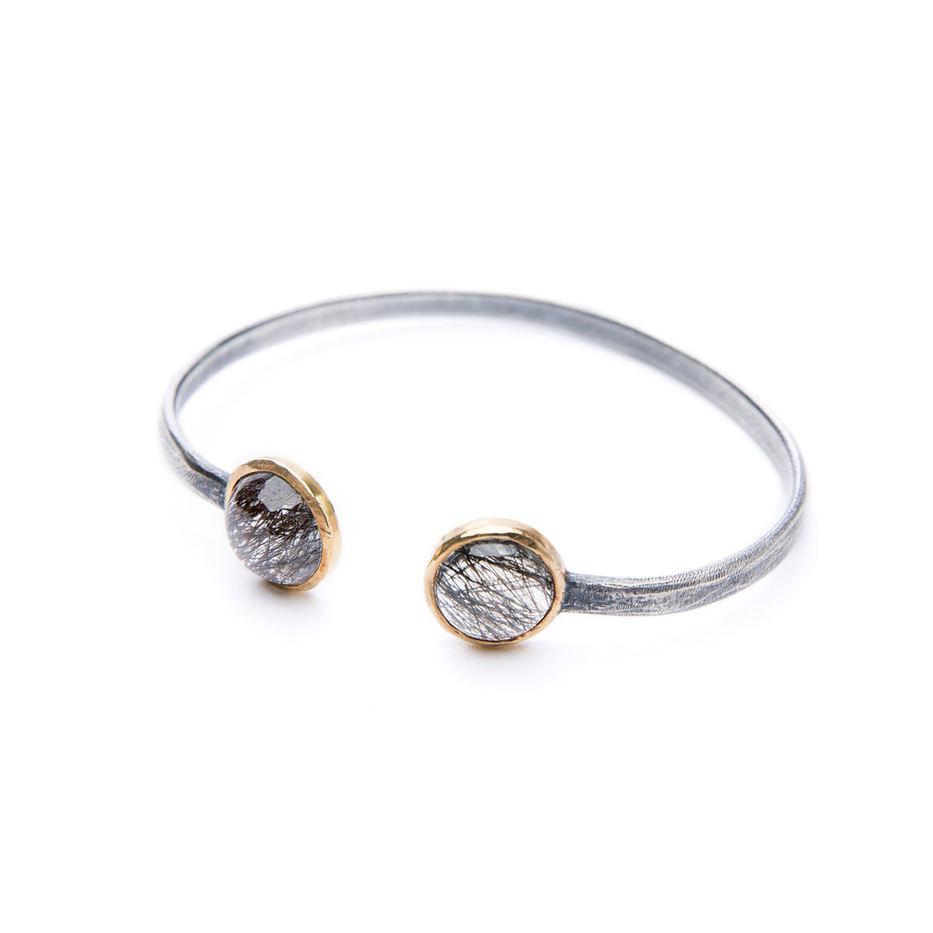 Rutilated Quartz, Pyrite Horn Gold & Sterling Charm Bracelet - Heather  Mourer Design