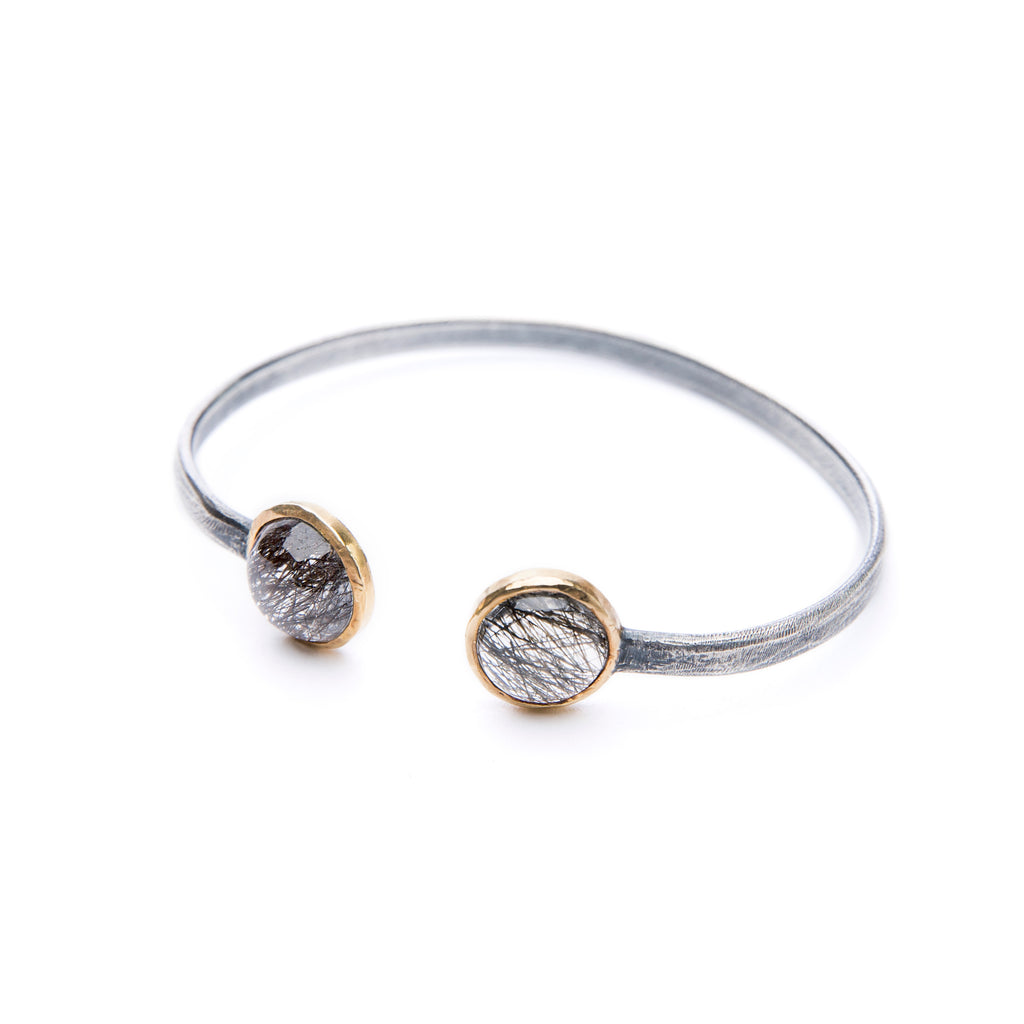 Rutilated Quartz, Gold & Sterling Cuff