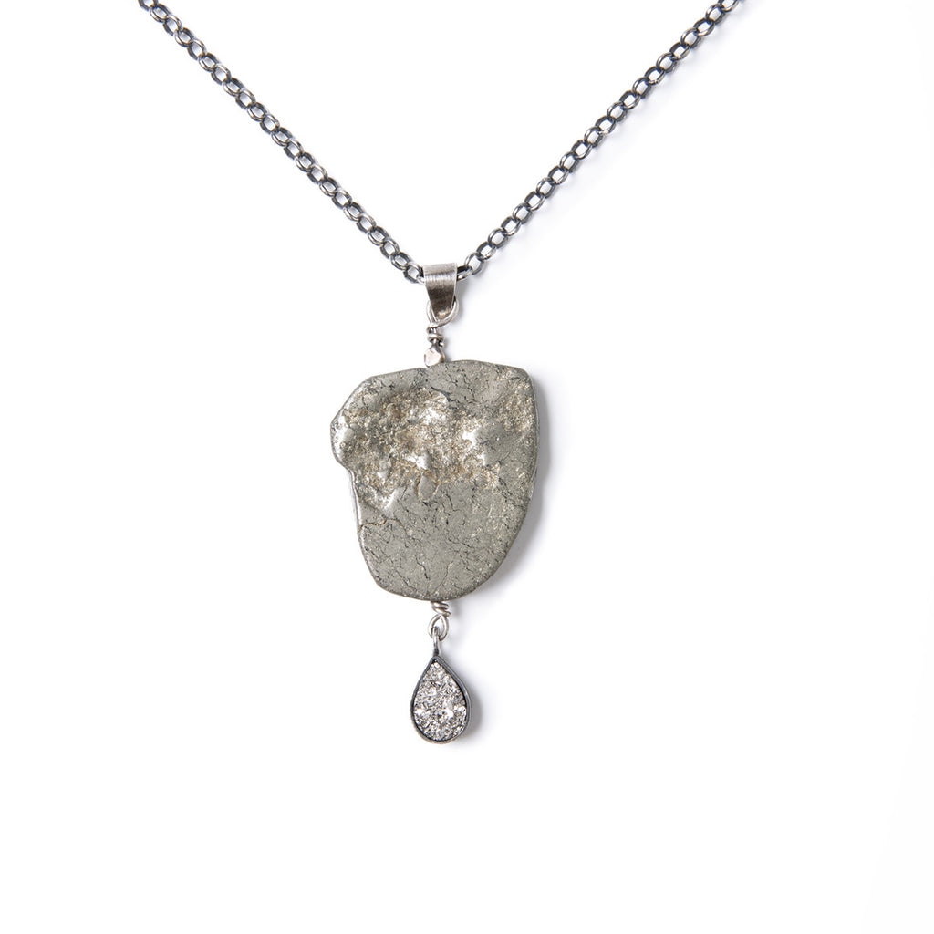 Image of Slant Fine Jewelry's irregular pyrite and silver vapor druzy necklace