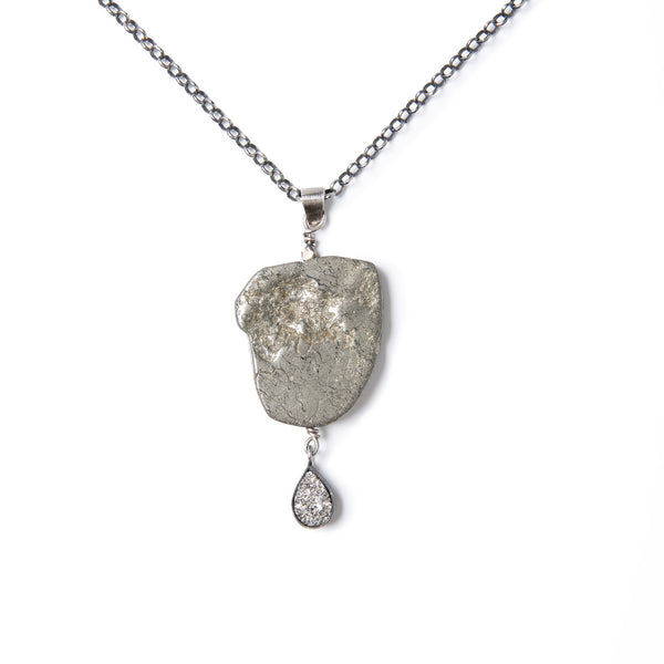 Image of Slant Fine Jewelry's irregular pyrite and silver vapor druzy necklace