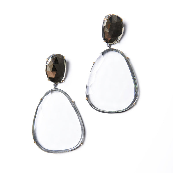 Image of Slant Fine Jewelry's Faceted Quartz Crystal and Pyrite Earrings